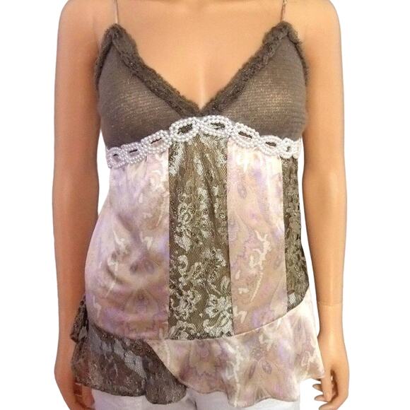 Victoria's Secret Tops - Vintage Victoria's Secret Silk & Metallic Lace Ruffle Camisole